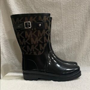 Michael Kors Black and Brown Logo Rain Boots